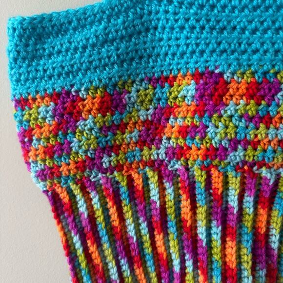 Handmade Crochet Adjustable Tie Strap Crop Top 100% Recycled Rainbow Tank Cami L - Picture 11 of 13